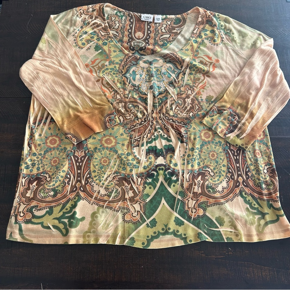 Cato Green and Brown Paisley Blouse